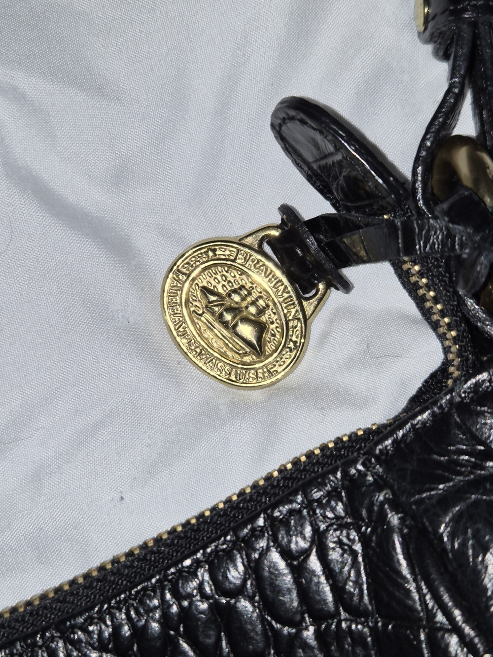Brahmin Black Melbourne Croc Embossed satchel Bag - Picture 3 of 4